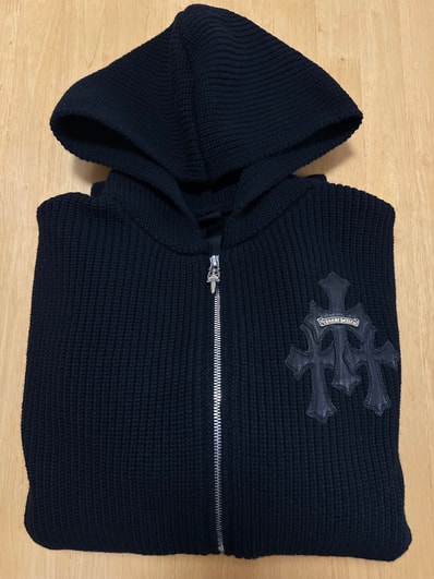 Chrome Hearts 3 Cemetery Cross Patch Zip Up Cashmere Knit Hoodie "Black"