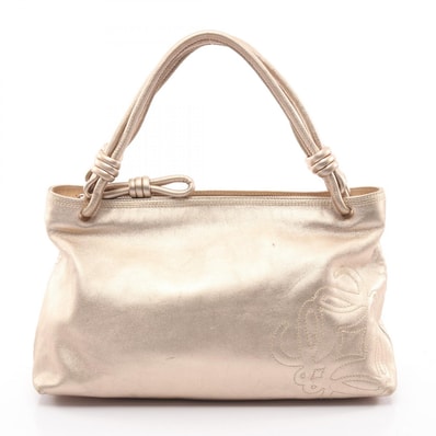 ロエベ LOEWE アナグラム ハンドバッグ バッグ レザー レディース ゴールド系 【中古】