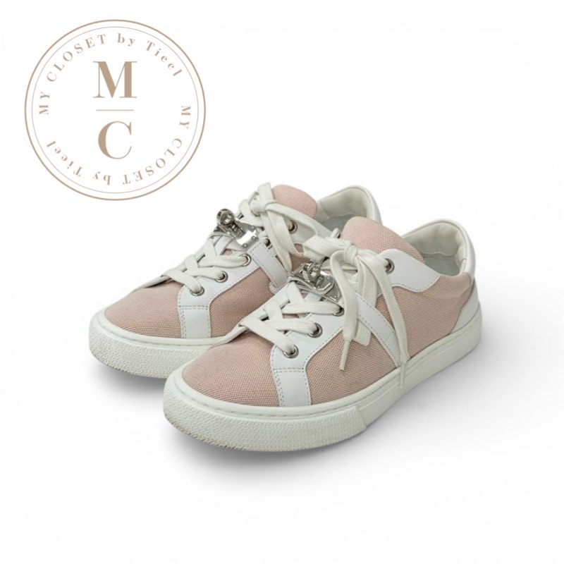 エルメス HERMES デイ スニーカー 靴 シューズ ファブリック レザー ピンク ホワイト シルバー ケリー金具