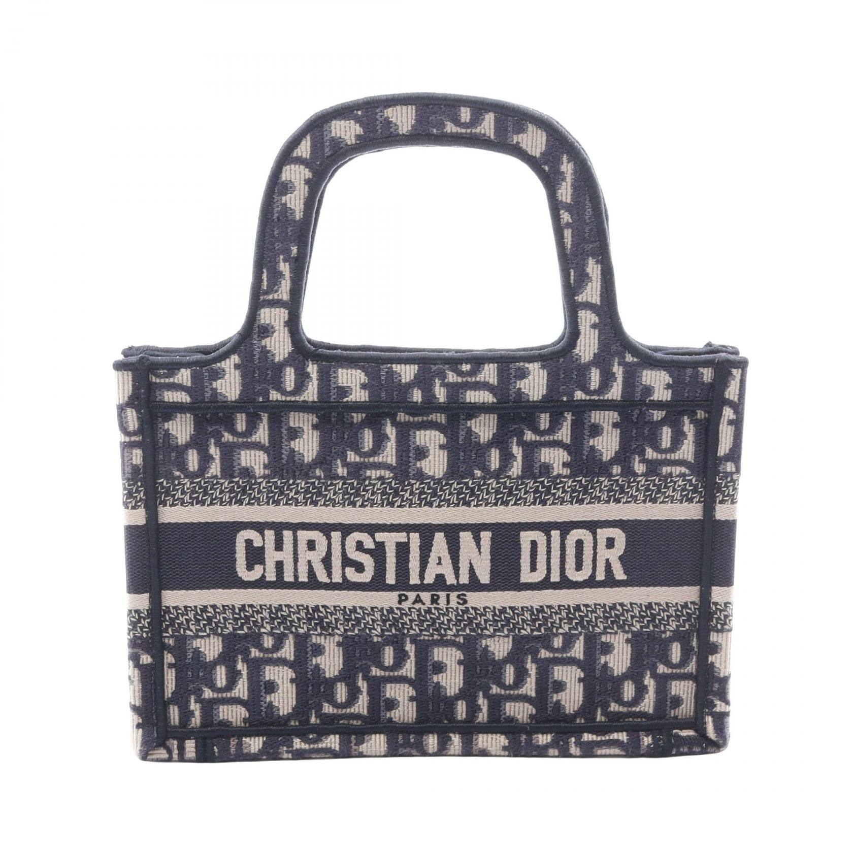 ディオール Dior BOOK TOTE ミニ エンブロダイリー トートバッグ バッグ キャンバス レディース ネイビー系 / アイボリー系 S5475ZRIW 【中古】