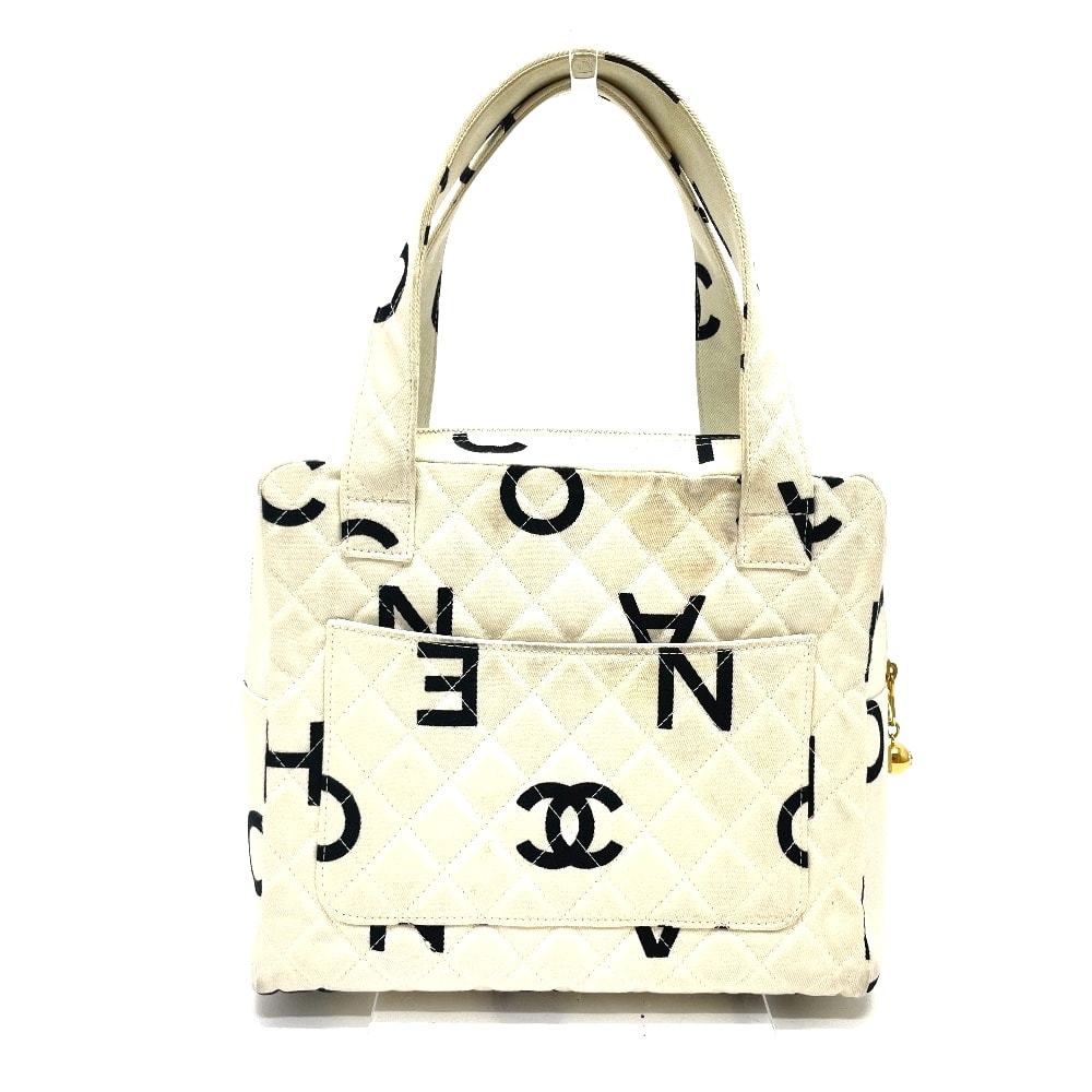 シャネル CHANEL マトラッセ ロゴ CC ココマーク カバン トートバッグ ハンドバッグ コットンキャンバス アイボリー系×ブラック