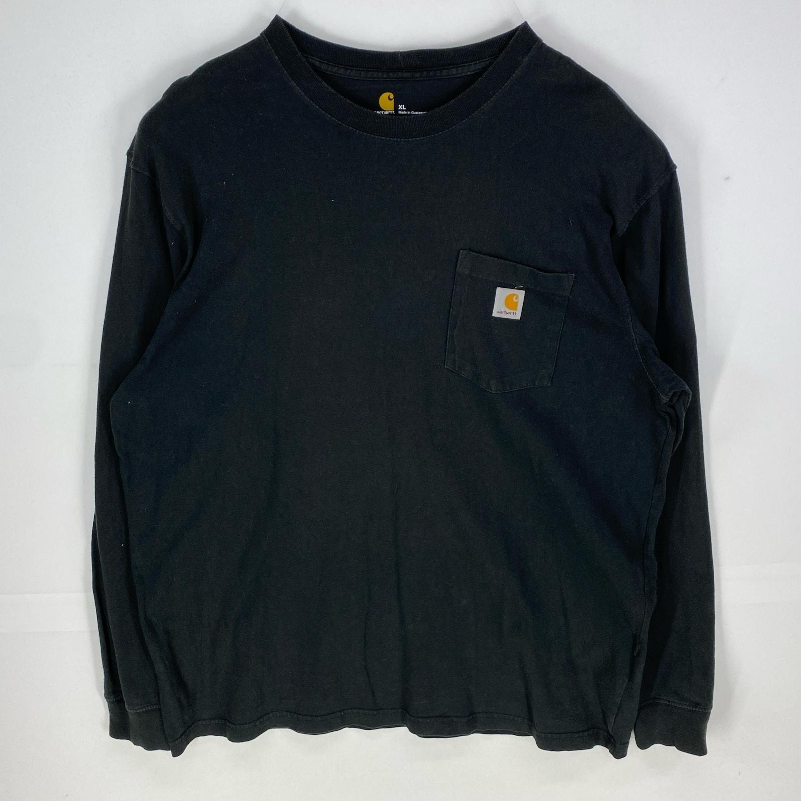 古着 カーハート Carhartt 長袖Tシャツ 胸ポケット ワンポイントロゴ オリジナルフィット ロンT XL  ブラック系 メンズ