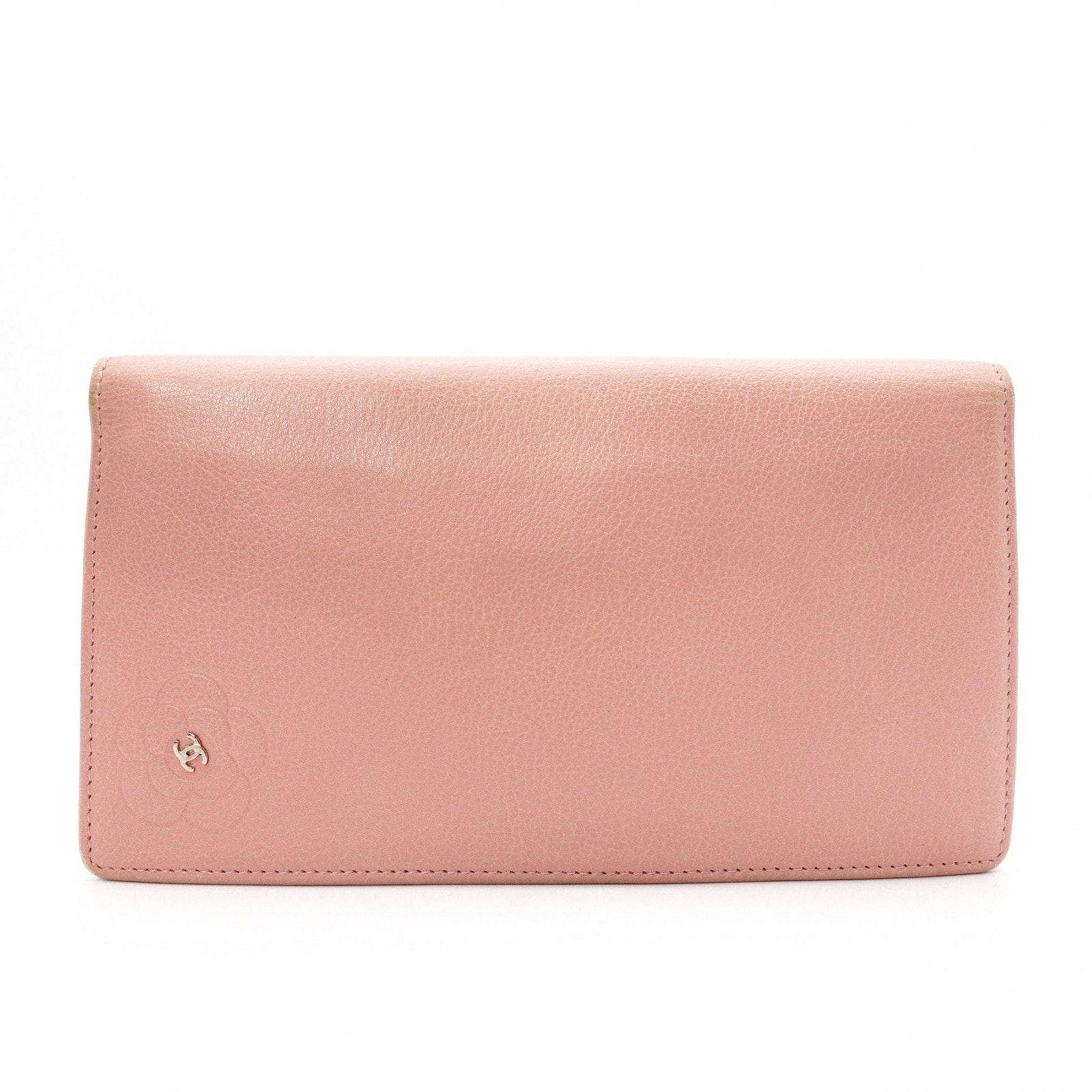 CHANEL シャネル カメリア 長財布 レザー ピンク CCロゴ シルバー金具