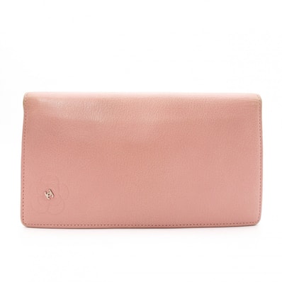 CHANEL シャネル カメリア 長財布 レザー ピンク CCロゴ シルバー金具