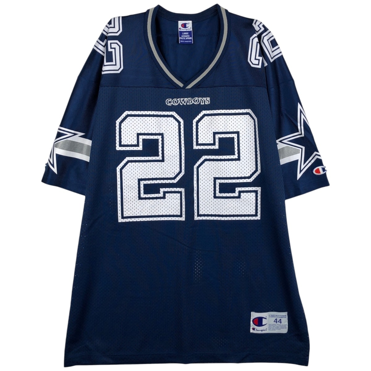 古着 90年代 チャンピオン Champion NFL DALLAS COWBOYS ダラスカウボーイズ Vネック メッシュ ゲームシャツ フットボールシャツ メンズL相当 ヴィンテージ/eaa643226
