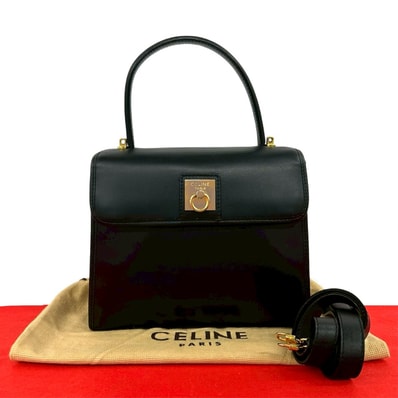 CELINE セリーヌ ロゴ リング 金具 レザー ショルダーバッグ ブラック
67519