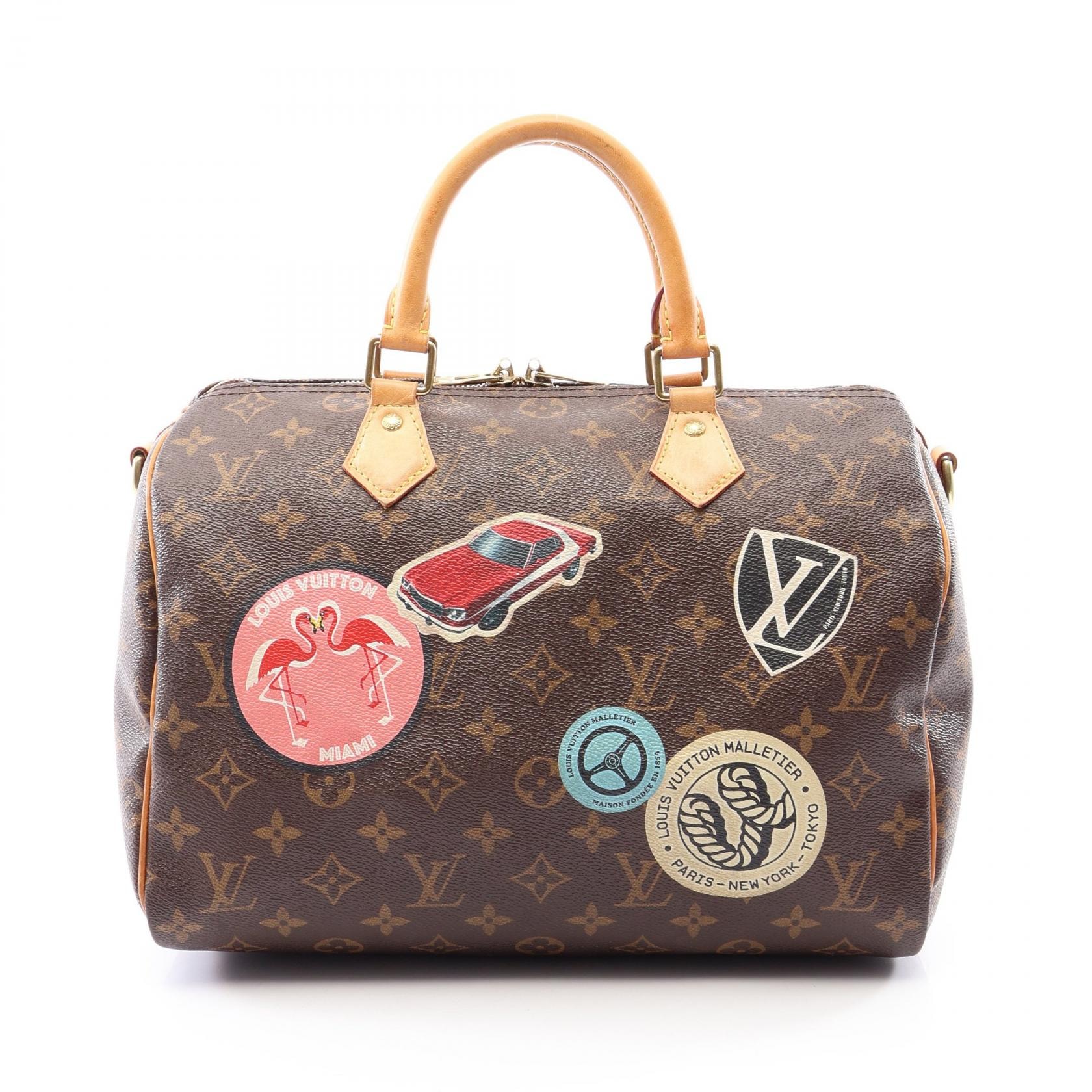 ルイ・ヴィトン LOUIS VUITTON スピーディ バンドリエール30 モノグラムワールドツアー ハンドバッグ バッグ PVCコーティングキャンバス レザー レディース ブラウン系 M43231 【中古】