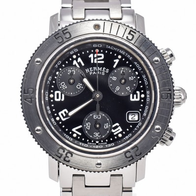 エルメス HERMES CL2.310 クリッパー ダイバー クロノグラフ デイト ブラック クォーツ レディース 良品 内箱・保証書付き 腕時計 G#149967