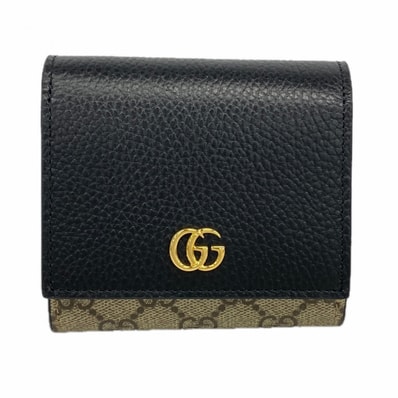 【6ec2355-k】グッチ 財布 GGマーモント/GGスプリーム 598587 レザー PVC ブラック ブラウン ゴールド金具【中古】レディース