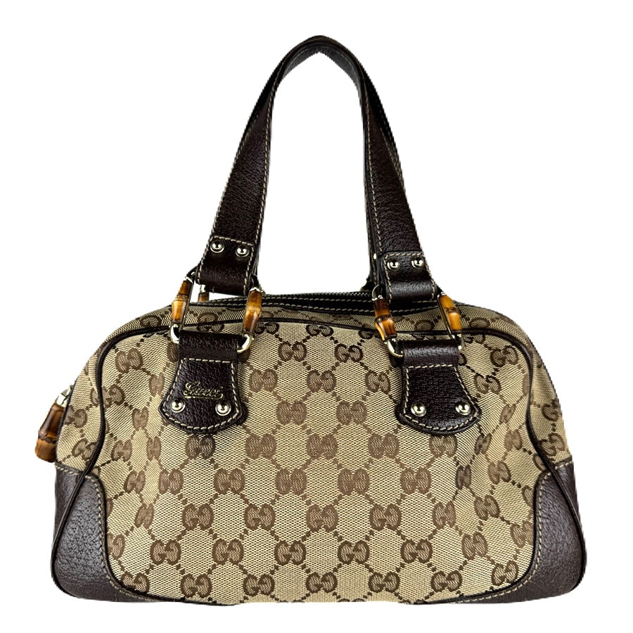 グッチ GUCCI ハンドバッグ GGキャンバス/レザー ブラウン レディース 154376【中古】 z8908