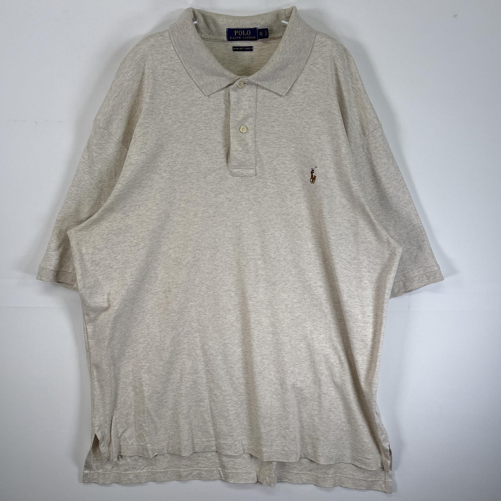 古着 ポロ・ラルフローレン POLO RALPH LAUREN 半袖 ポロシャツ ロゴ 刺繍 大きいサイズ 2ボタン XLT TALL  ライトグレー 無地 メンズ