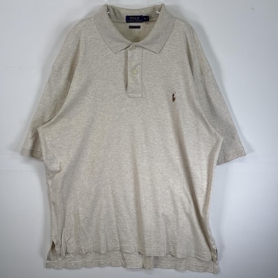 古着 ポロ・ラルフローレン POLO RALPH LAUREN 半袖 ポロシャツ ロゴ 刺繍 大きいサイズ 2ボタン XLT TALL ライトグレー 無地 メンズ