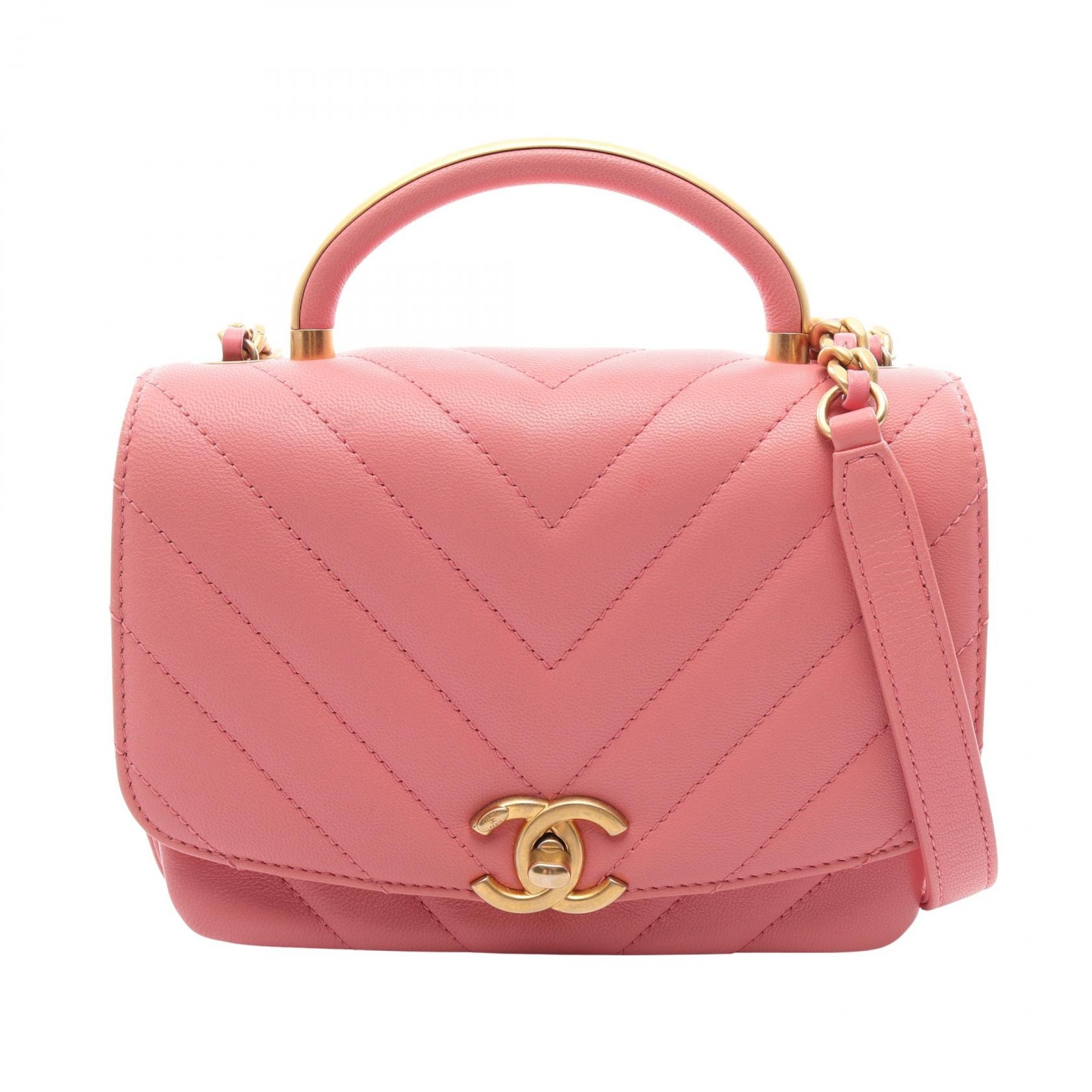 シャネル CHANEL シェブロン Vステッチ トップハンドル 2WAY ショルダーバッグ バッグ レザー レディース ピンク系 【中古】