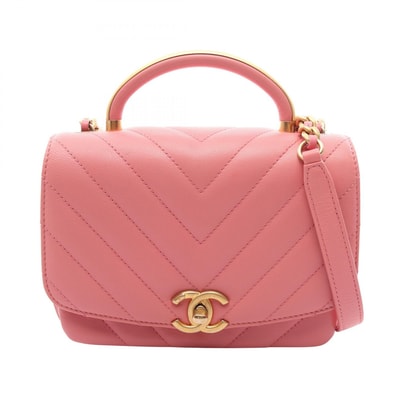 シャネル CHANEL シェブロン Vステッチ トップハンドル 2WAY ショルダーバッグ バッグ レザー レディース ピンク系 【中古】