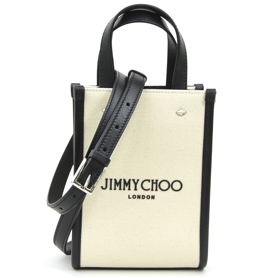 ジミーチュウ JIMMY CHOO ショルダーバッグ キャンバス/レザー ブラック/アイボリー レディース【中古】 h32505k