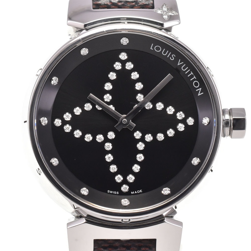 ルイ・ヴィトン LOUIS VUITTON Q13MJZ タンブール ダイヤモンド ブラック クォーツ レディース 美品 腕時計 H#147687