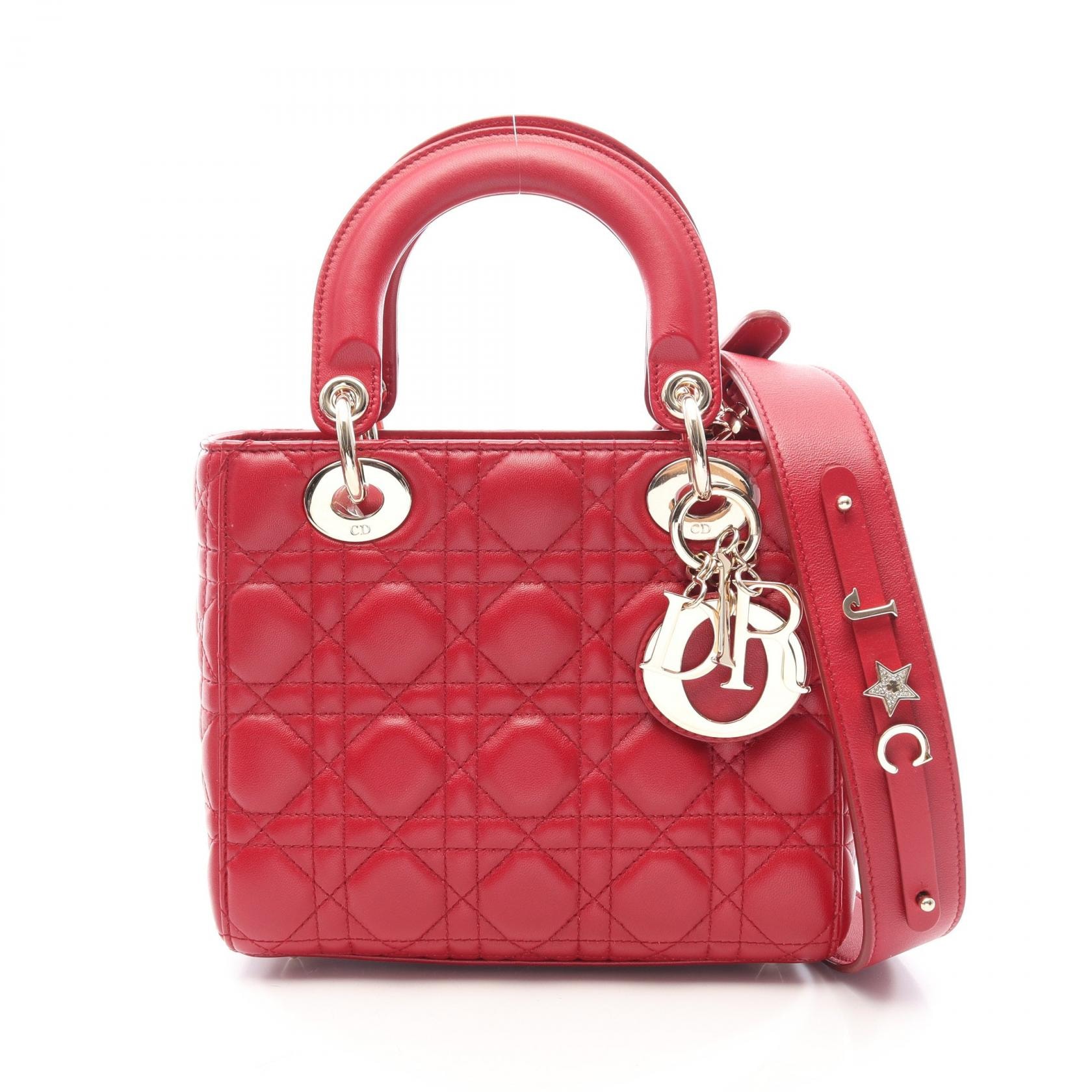 ディオール Dior LADY DIOR MY ABCDIOR レディディオール スモール カナージュ 2WAY ハンドバッグ バッグ レザー レディース レッド系 【中古】