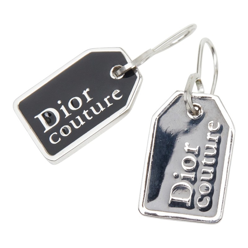 ディオール ロゴ プレート ピアス シルバー ブラック メタル レディース Dior 【中古】