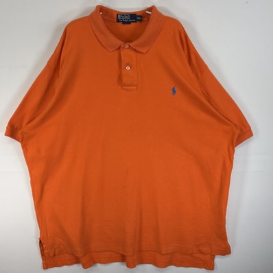 古着 90's/90年代 ポロバイラルフローレン Polo by Ralph Lauren 半袖 ポロシャツ ロゴ 刺繍 大きいサイズ 2ボタン 14041 オレンジ 無地 メンズ