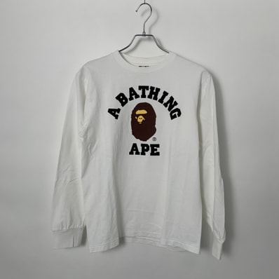 A BATHING APE College Long-Sleeve Tee White