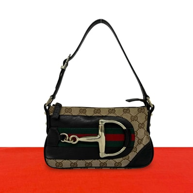 GUCCI グッチ シェリーライン ホースビット 金具 PVC レザー ショルダーバッグ ブラウン
40405