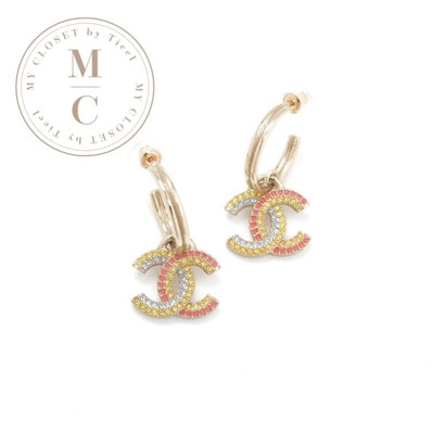 シャネル CHANEL ピアス ゴールド マルチカラー ココマーク フープ ラインストーン