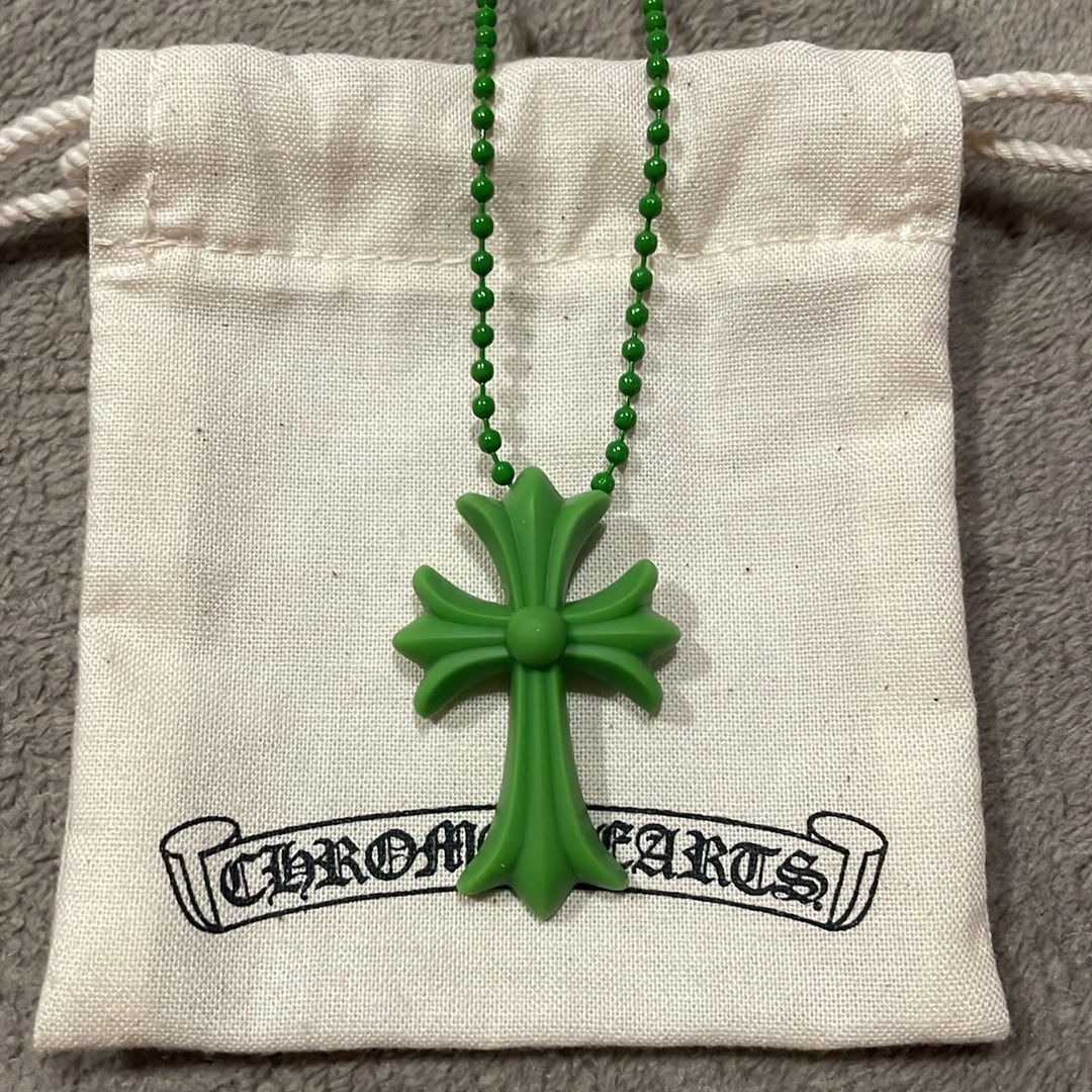 Chrome Hearts Rubber Small CH Cross Silicon Necklace "Green"