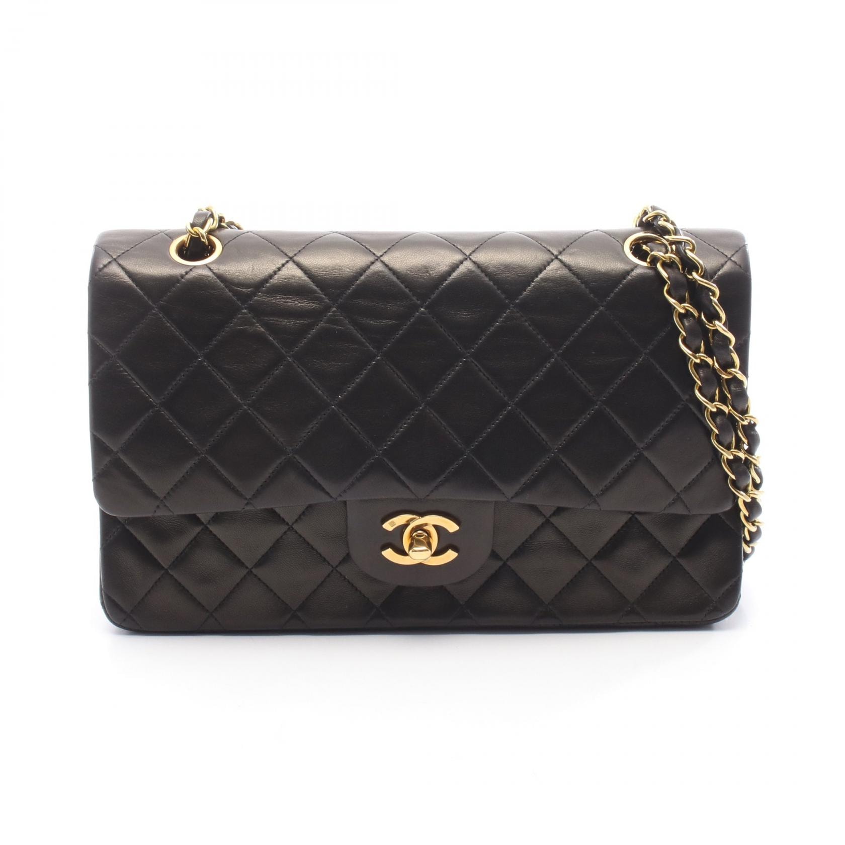 シャネル CHANEL マトラッセ Wフラップ ショルダーバッグ バッグ ラムスキン(羊革) レディース ブラック系 【中古】
