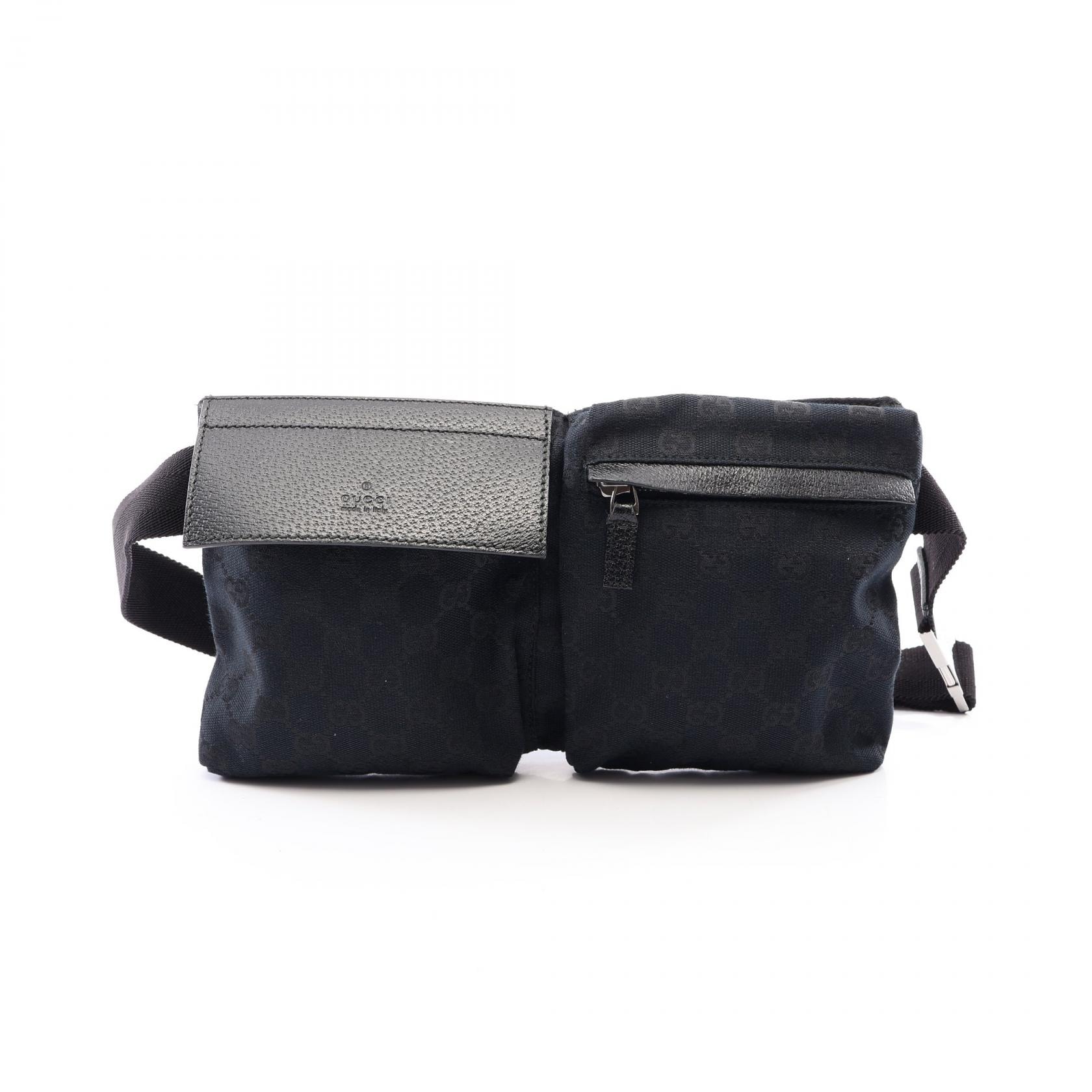 グッチ GUCCI GGキャンバス ウエストバッグ ボディバッグ バッグ キャンバス レザー メンズ レディース ブラック系 28566 【中古】
