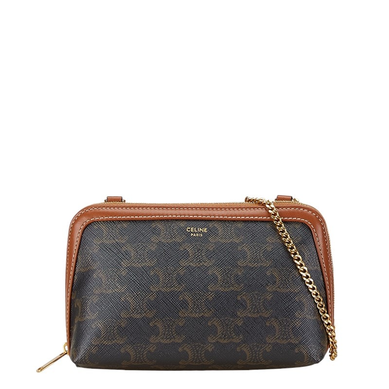 セリーヌ トリオンフ チェーン ショルダーバッグ ブラック PVC レザー レディース CELINE 中古