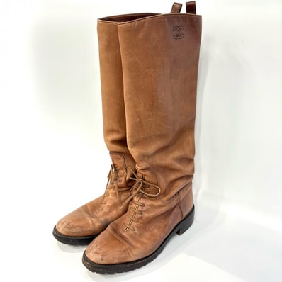 CHANEL ココマーク レザー ロングブーツ ブラウン #37 イタリア製 鑑定済み 正規品 シャネル