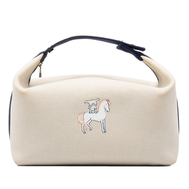 エルメス ブリッド ア ブラックGM カブリオル ハンドバッグ ポーチ アイボリー ネイビー トワルアッシュ レディース HERMES 中古