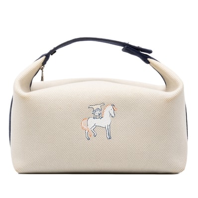 エルメス ブリッド ア ブラックGM カブリオル ハンドバッグ ポーチ アイボリー ネイビー トワルアッシュ レディース HERMES 中古