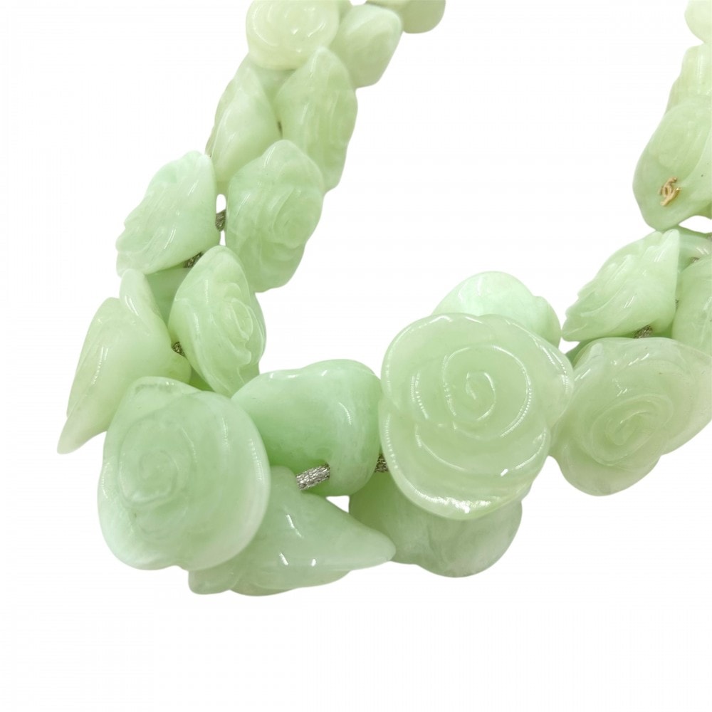 CHANEL シャネル ネックレス ココマーク ココ カメリア フラワーモチーフ 花 アクセサリー    02P グリーン 緑 レディース 約101.6g 2002年【中古品】