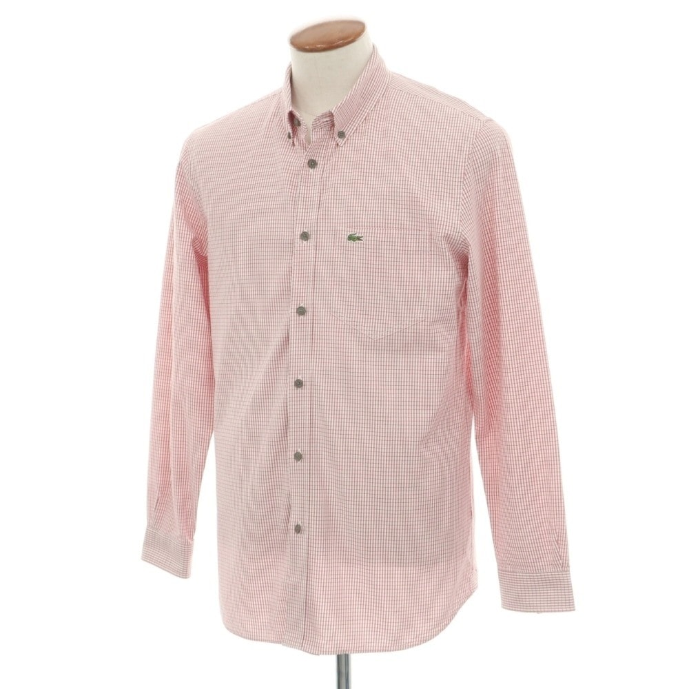 【中古】ラコステ LACOSTE コットンポリウレタン チェック ボタンダウン カジュアルシャツ レッドxホワイト【サイズFR 40】【メンズ】