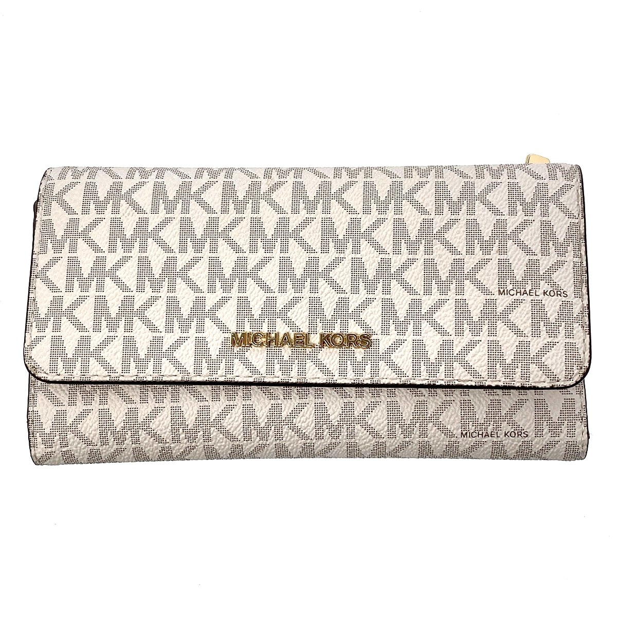 Michael Kors マイケルコース シグネチャー 三つ折り長財布 長財布 35F8GTVF3B PVC ホワイト ブラウン レディース【中古】