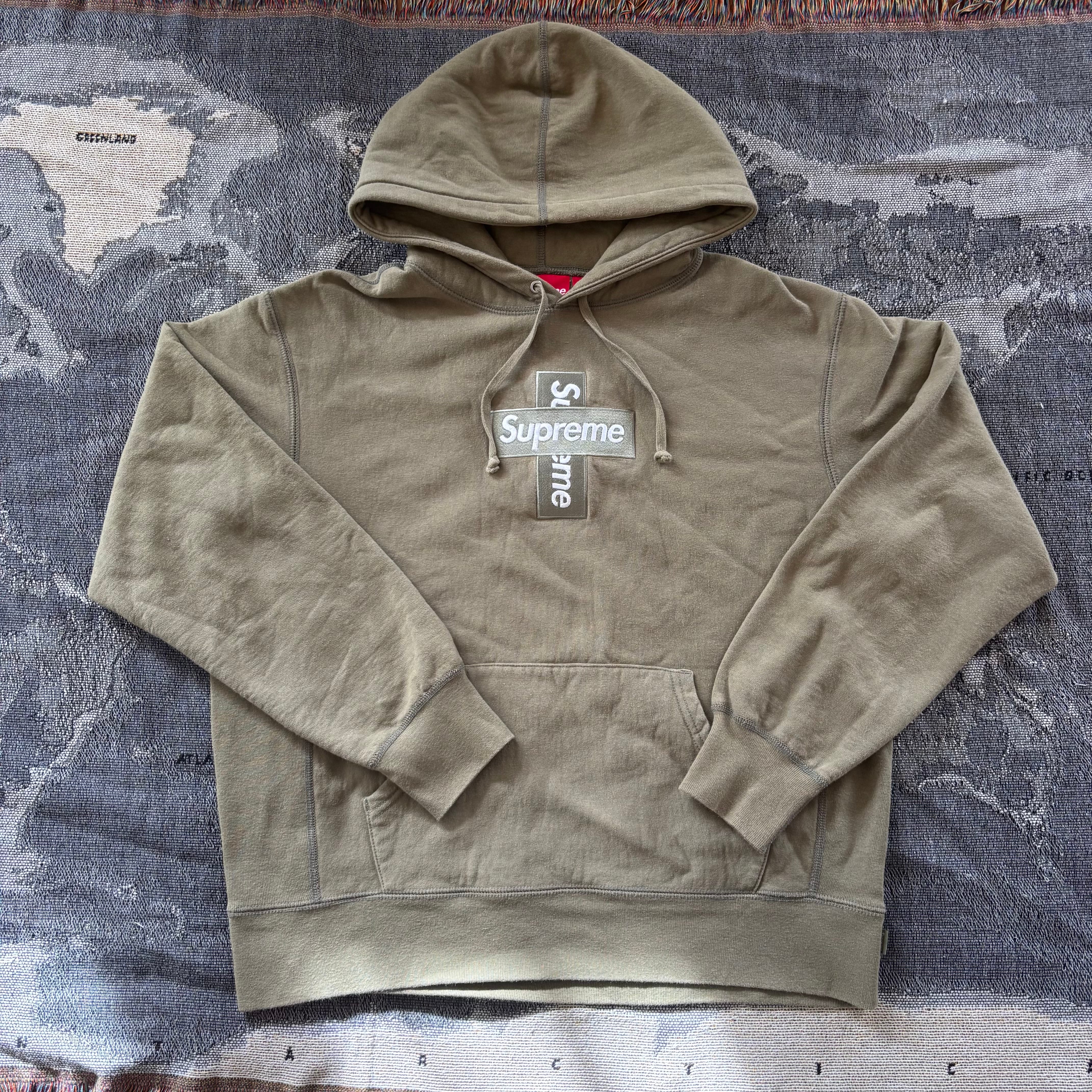 Supreme Cross Box Logo Hooded Sweatshirt "Light Olive"