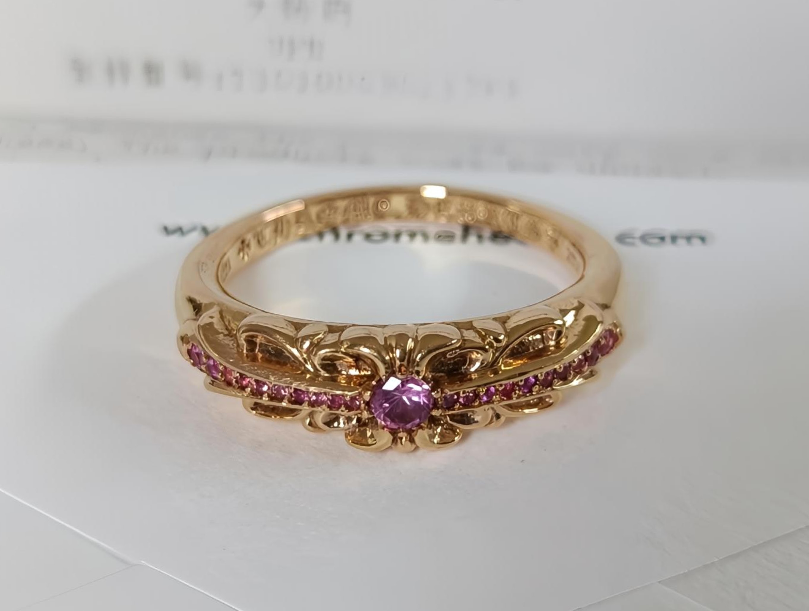 CHROME HEARTS クロムハーツ 22K ベイビークラシック フローラルクロスリング ピンクサファイア