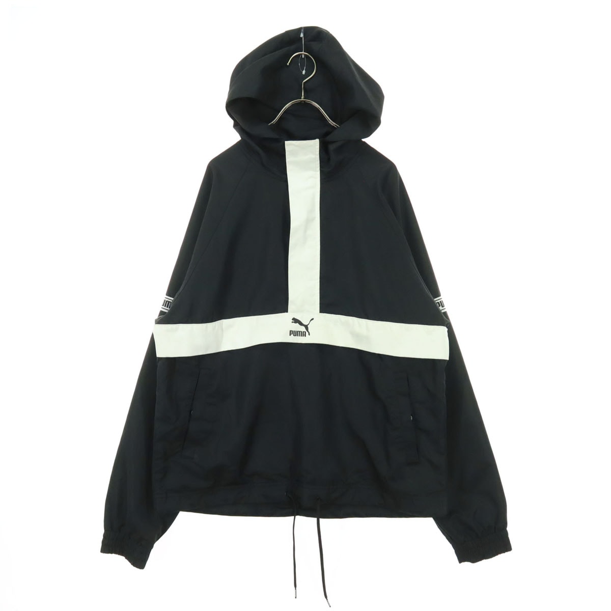 PUMA プーマ バイカラー ワンポイントロゴ 長袖 プルオーバー パーカー M ブラック