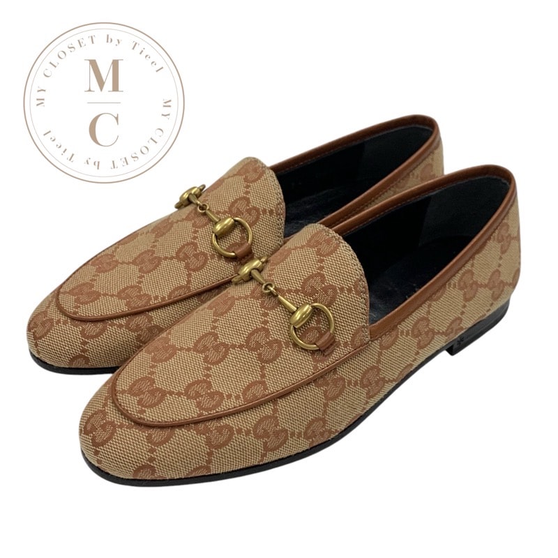 グッチ GUCCI ローファー 革靴 靴 シューズ ファブリック レザー ブラウン 未使用 フラットシューズ ホースビット