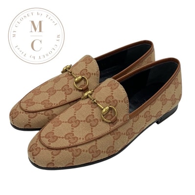 グッチ GUCCI ローファー 革靴 靴 シューズ ファブリック レザー ブラウン 未使用 フラットシューズ ホースビット