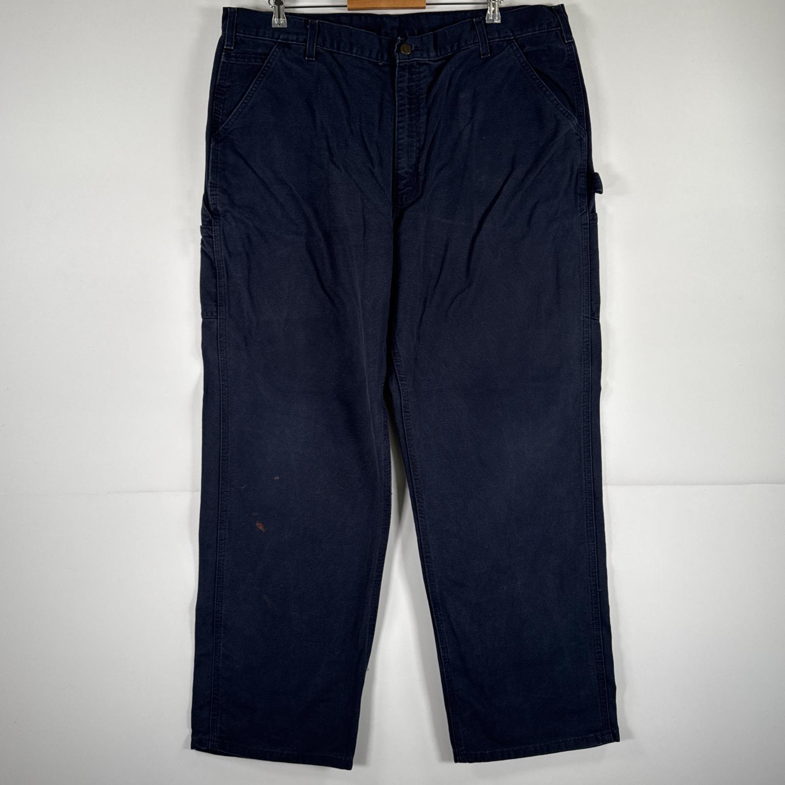 古着 カーハート Carhartt ダック ワークパンツ ダック ペインターパンツ 作業着 ワンポイント ロゴ 大きいサイズ w42 L32  ネイビー メンズ