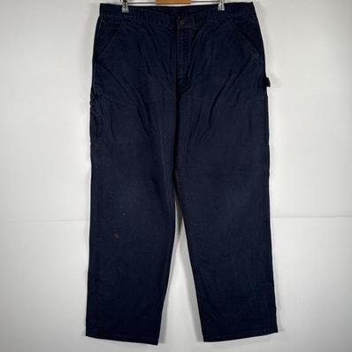 古着 カーハート Carhartt ダック ワークパンツ ダック ペインターパンツ 作業着 ワンポイント ロゴ 大きいサイズ w42 L32 ネイビー メンズ
