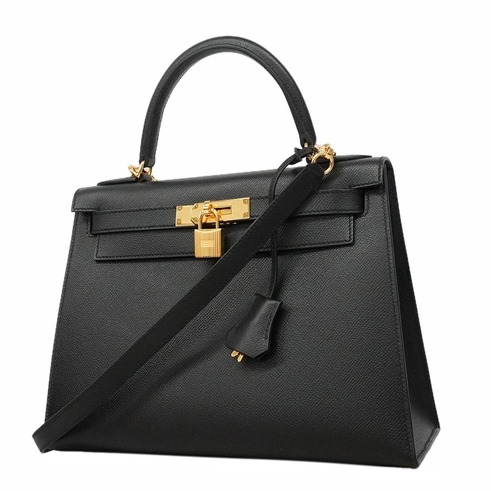 ★SALE【6he5807-g】エルメス ハンドバッグ ケリー28 ヴォーエプソン ブラック ゴールド金具 Z刻印 2wayバッグ【中古】レディース