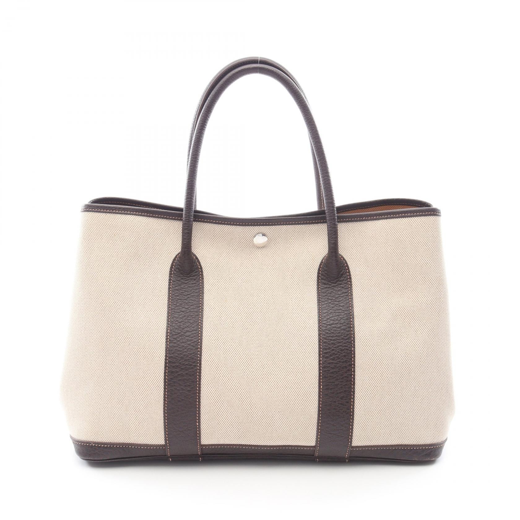 エルメス HERMES ガーデンパーティPM エクリュ エベンヌ トートバッグ バッグ トワルアッシュ / ブッフル トワルアッシュ □J刻印(2006年製造) レディース アイボリー系 / ブラウン系 【中古】