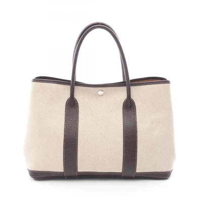 エルメス HERMES ガーデンパーティPM エクリュ エベンヌ トートバッグ バッグ トワルアッシュ / ブッフル トワルアッシュ □J刻印(2006年製造) レディース アイボリー系 / ブラウン系 【中古】