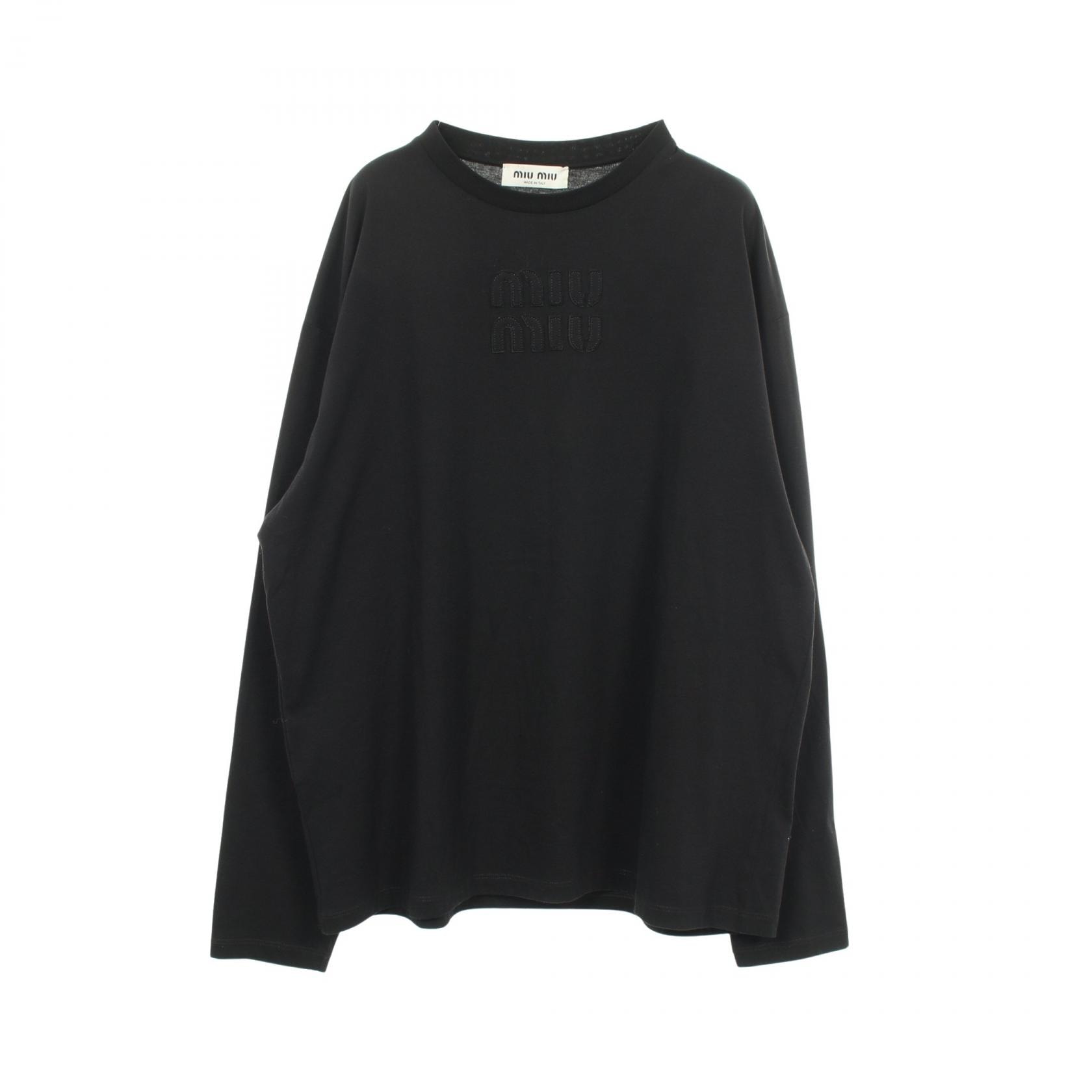 ミュウ ミュウ Miu Miu ロゴ 長袖Tシャツ 衣料品 トップス コットン レディース ブラック系 MJL862 【中古】