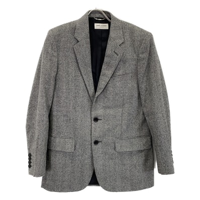サンローランパリ 489420 Y038R グレー ウール センターベント 2Bヘリンボーンテーラードジャケット 44