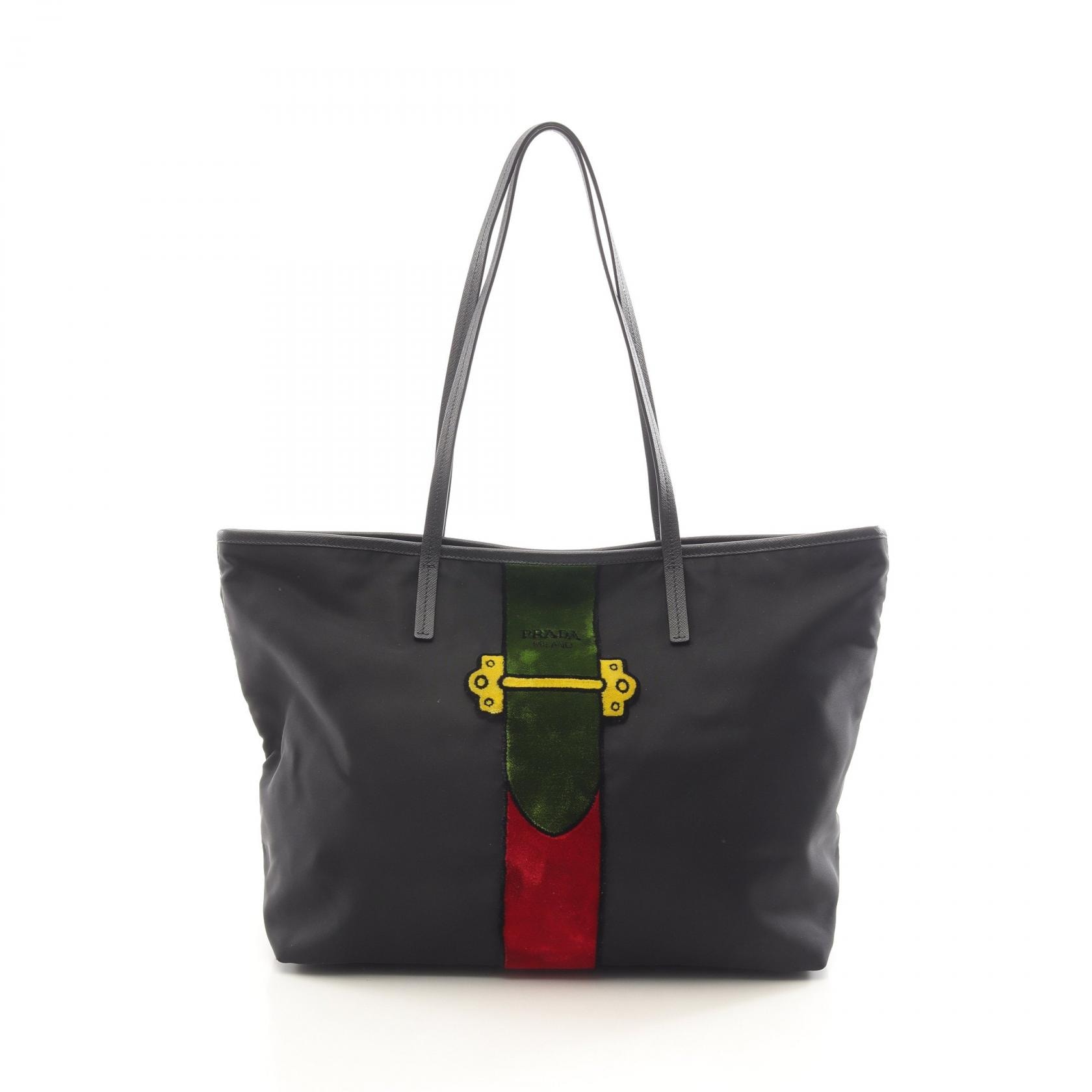 プラダ PRADA カイエトロンプルイユ トートバッグ バッグ ナイロン サフィアーノレザー レディース ブラック系 / マルチカラー 【中古】