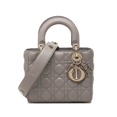 ディオール カナージュ レディディオール スモール ハンドバッグ ショルダーバッグ 2WAY グレー ラムスキン レディース Dior 中古